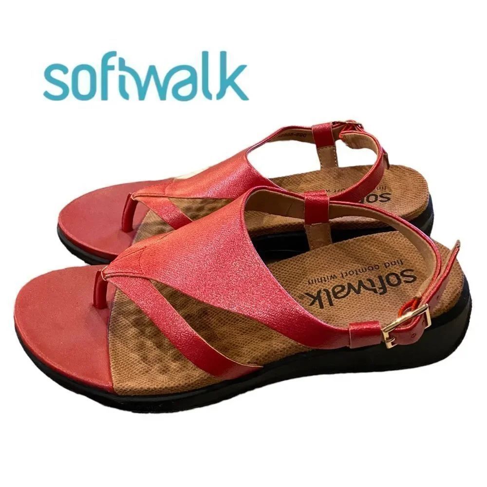 SOFTWALK Temara Women's Red Pearlized Thong Sandals NEW 6